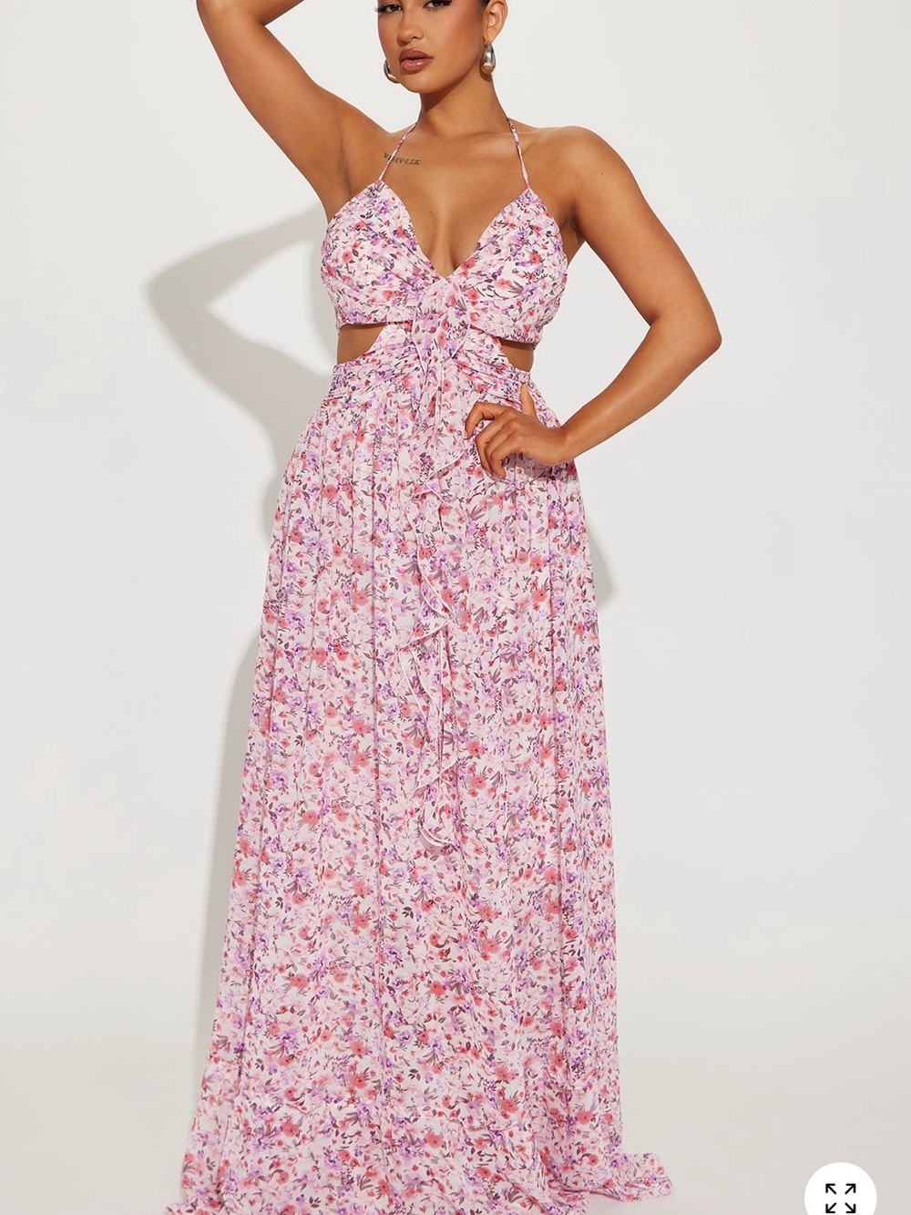 Fashion Nova Pink Floral Tie-Front Cutout Maxi Dress
